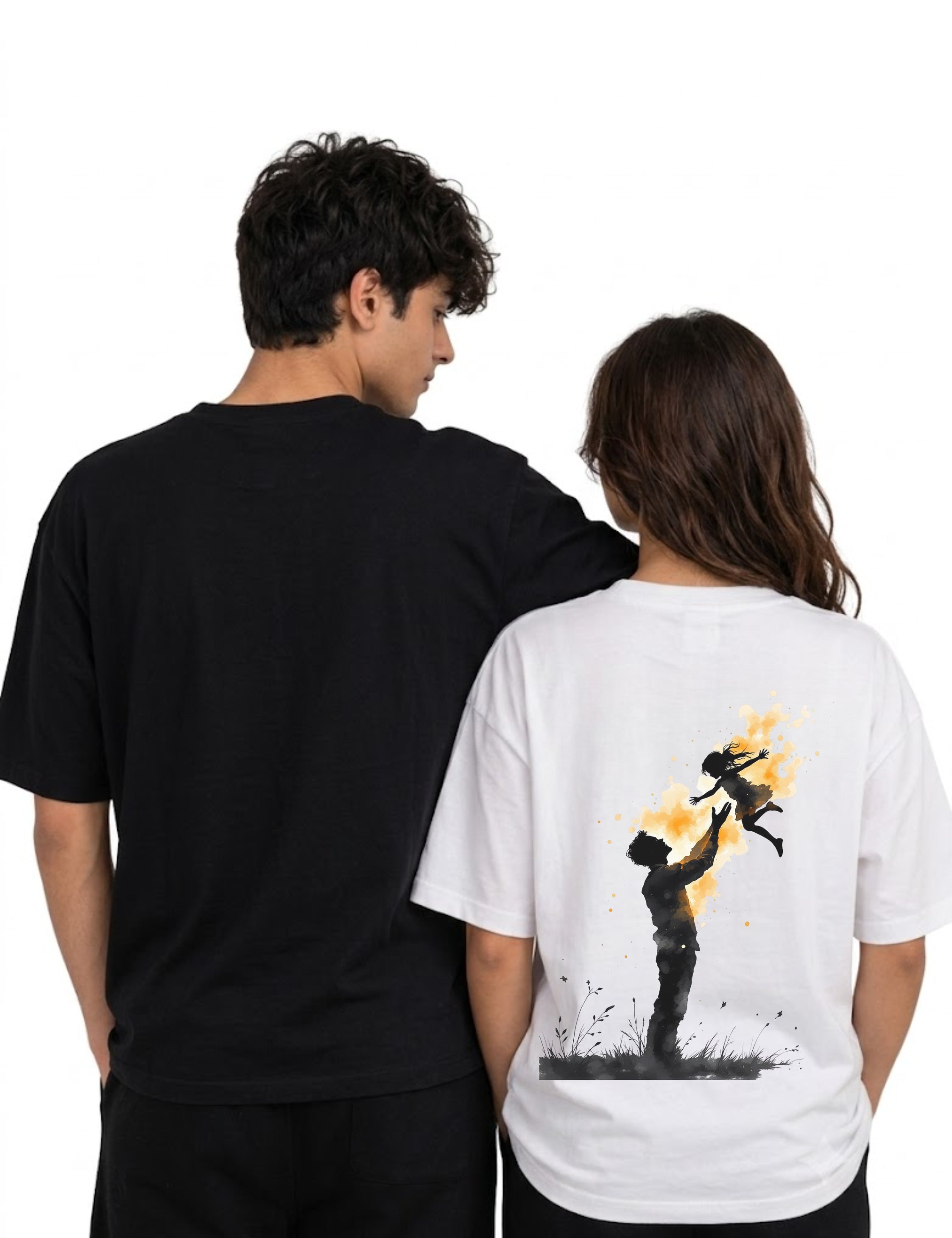 Parent & Child Silhouette Back Print Oversized Unisex T-Shirt | 100% Cotton | 220 GSM | Premium Streetwear