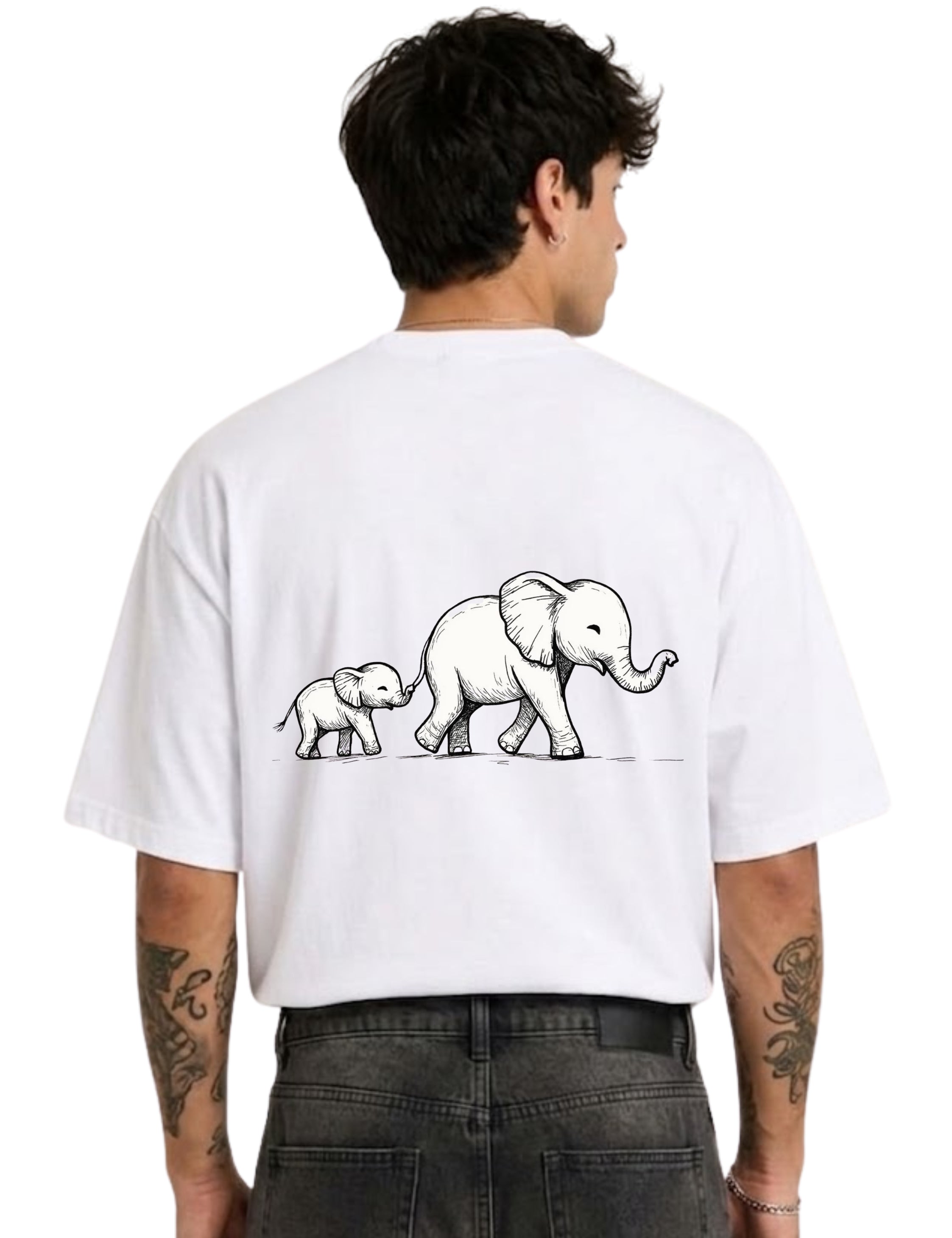 Elephant Family Graphic Back Print Oversized Unisex T-Shirt | 100% Cotton | 220 GSM | Premium Streetwear