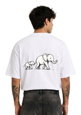 Elephant Family Graphic Back Print Oversized Unisex T-Shirt | 100% Cotton | 220 GSM | Premium Streetwear