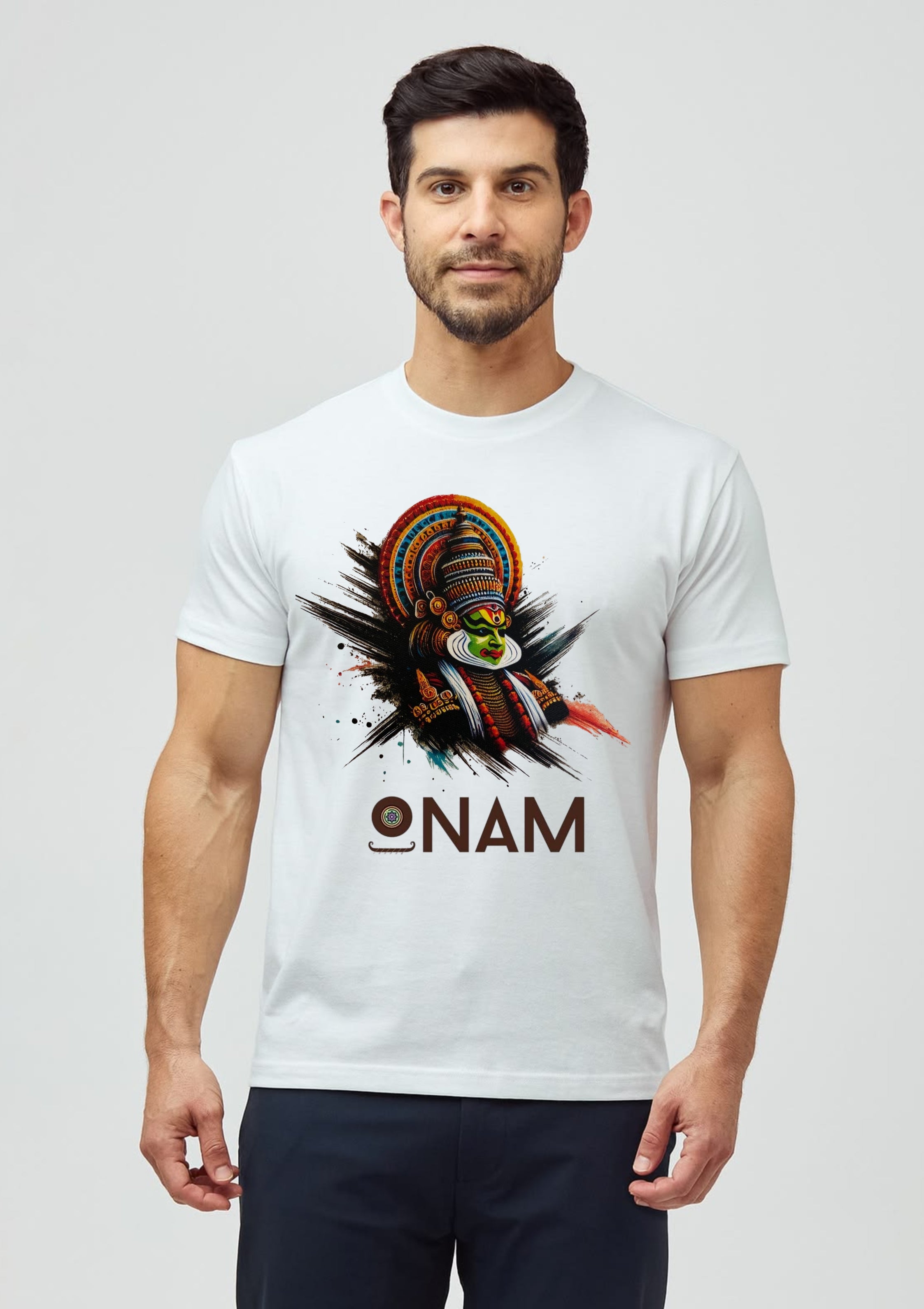 Onam Kathakali Graphic Printed Unisex T-Shirt | 100% Cotton | 180 GSM | Premium Kerala Festival Tee