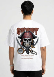 Pirate Skull Ghost Graphic Oversized Back Print T-Shirt
