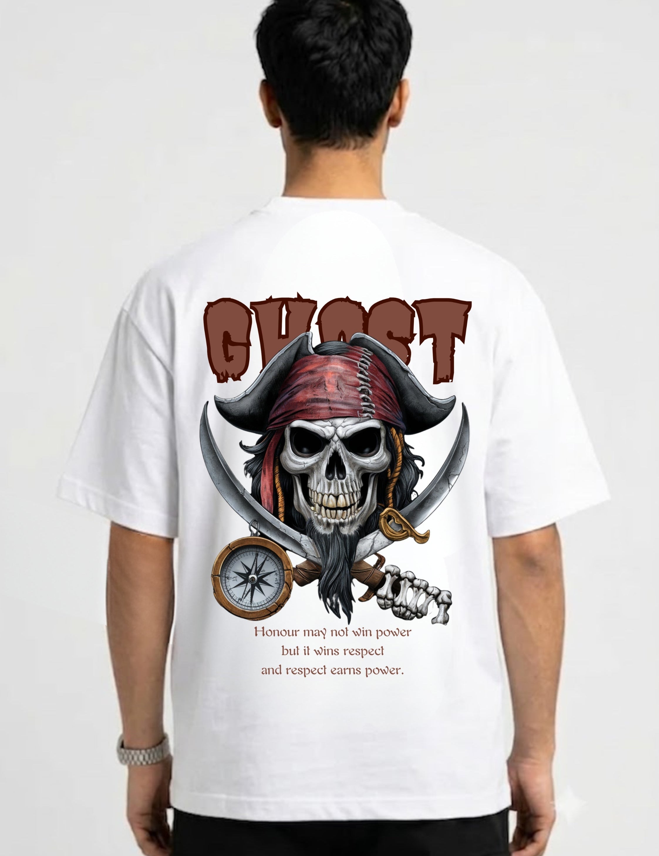 Pirate Skull Ghost Graphic Oversized Back Print T-Shirt