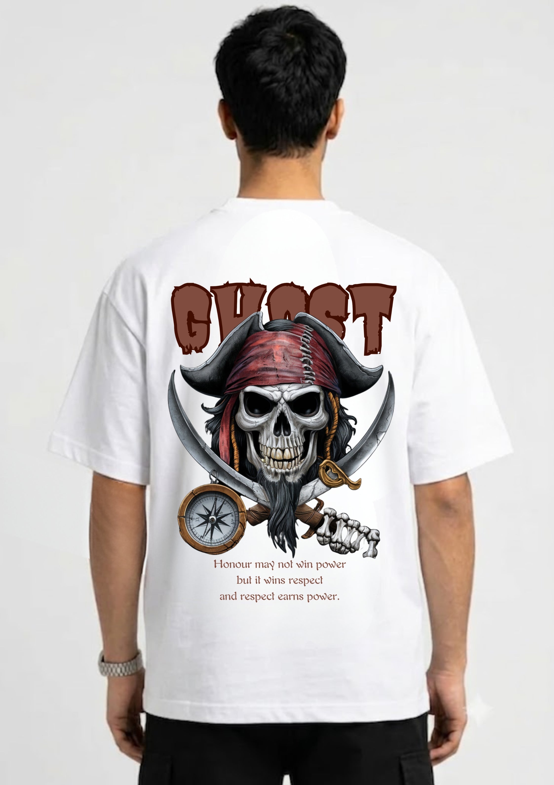 Pirate Skull Ghost Graphic Oversized Back Print T-Shirt