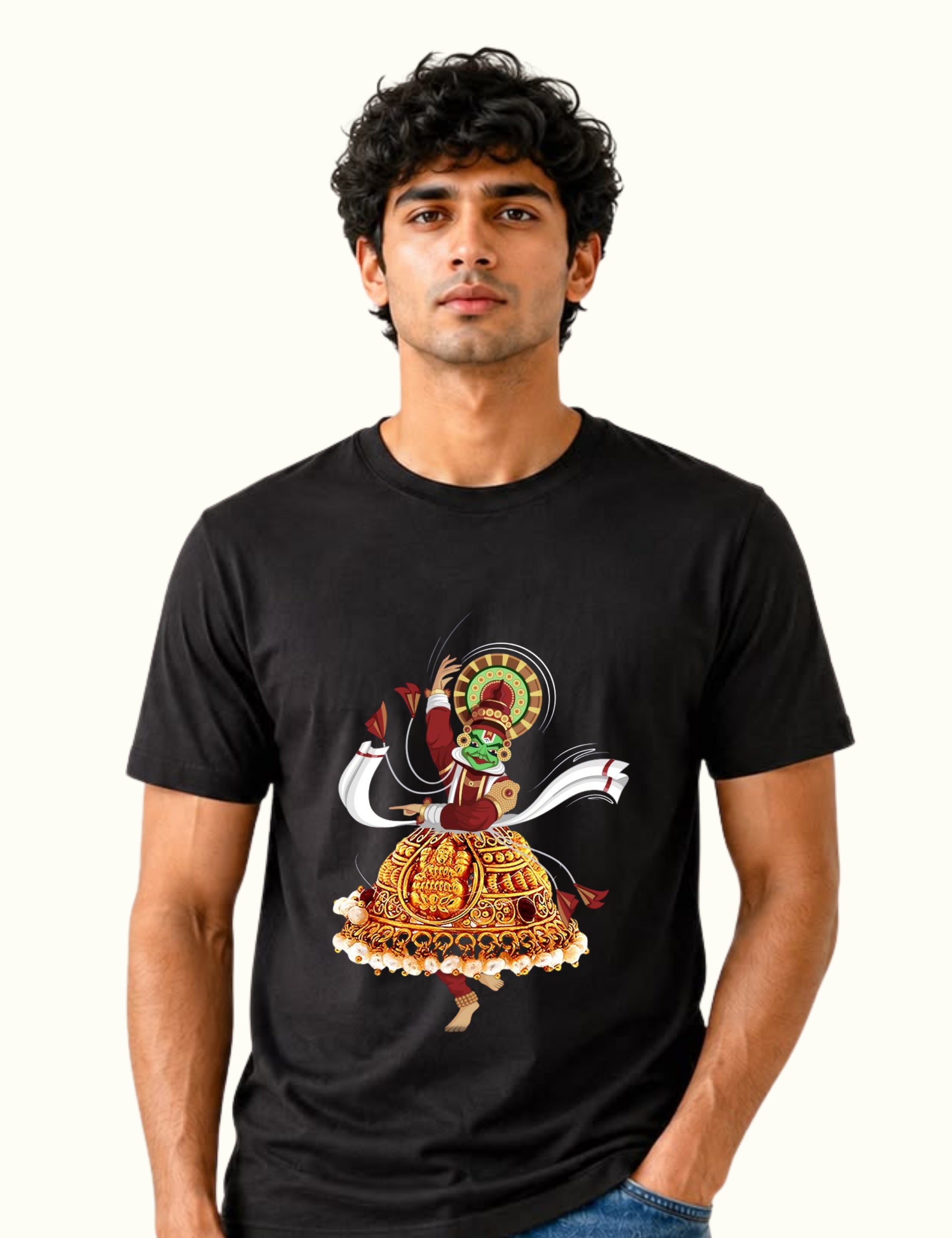 Kathakali Classical Dance Graphic Regular Unisex T-Shirt | 100% Cotton | 180 GSM | Premium Cultural Streetwear