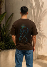 Lord Krishna Minimal Line Art Back Print Oversized Unisex T-Shirt | 100% Cotton | 220 GSM | Premium Streetwear