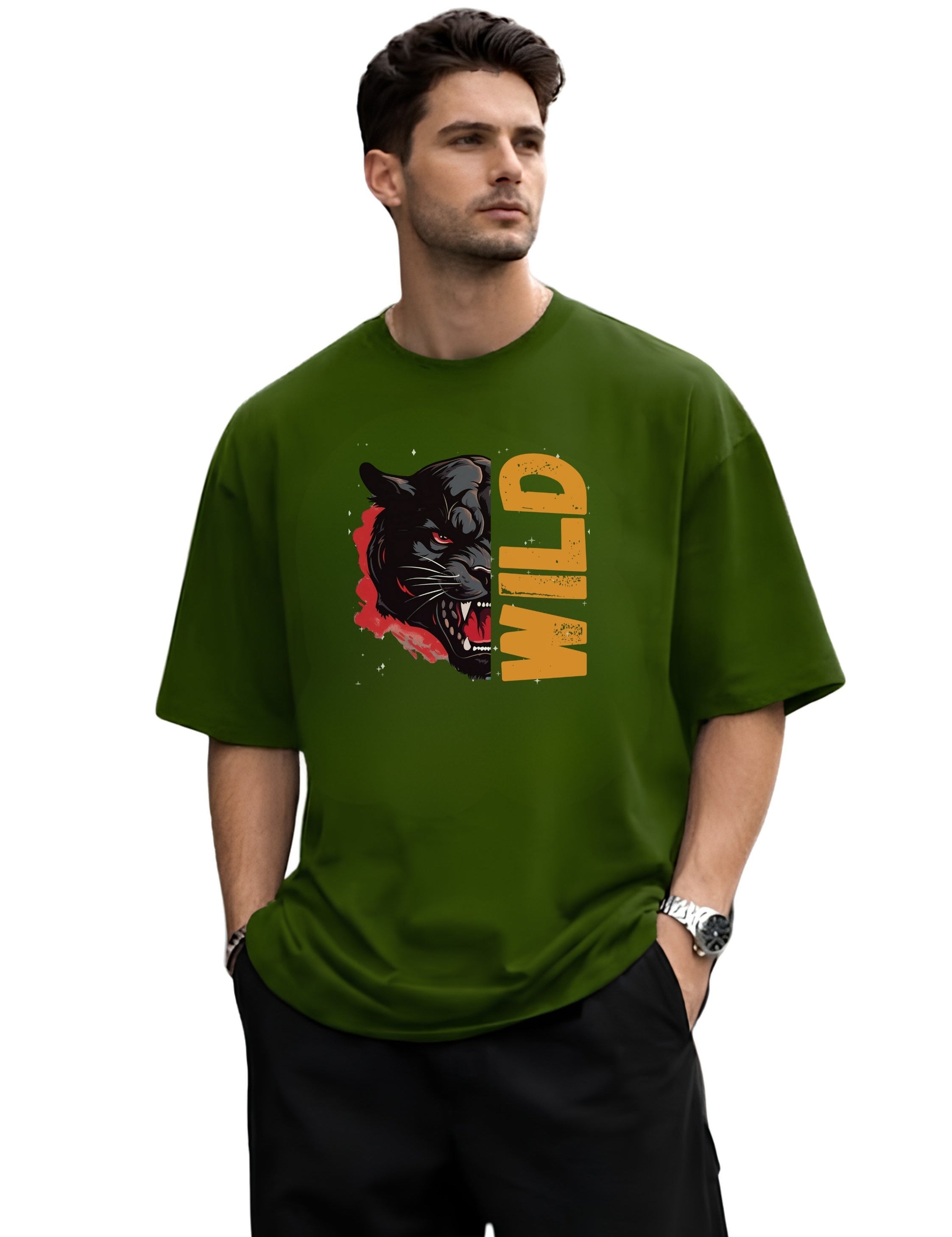 Roaring Black Panther Graphic Oversized Front Print T-Shirt
