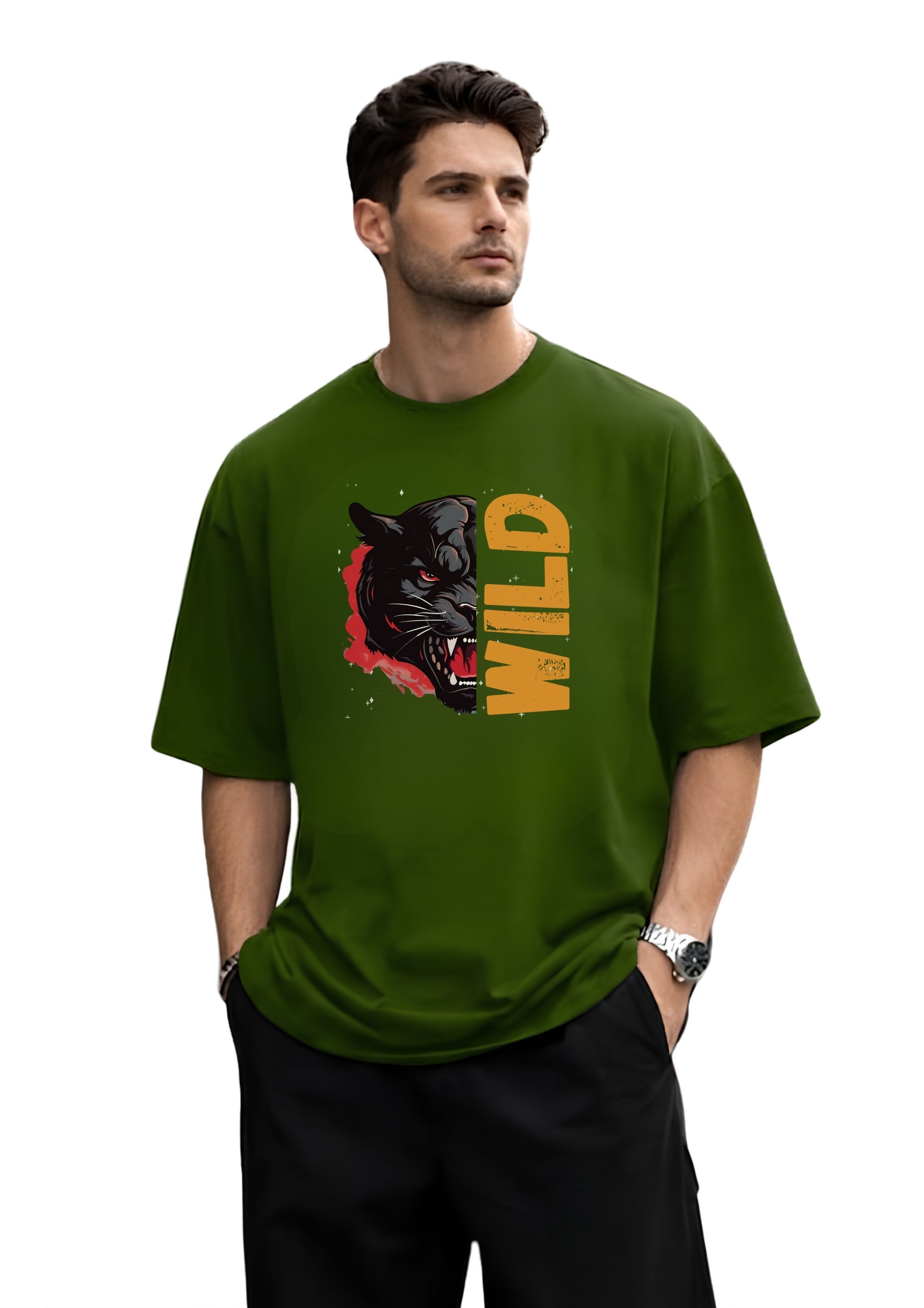 Roaring Black Panther Graphic Oversized Front Print T-Shirt