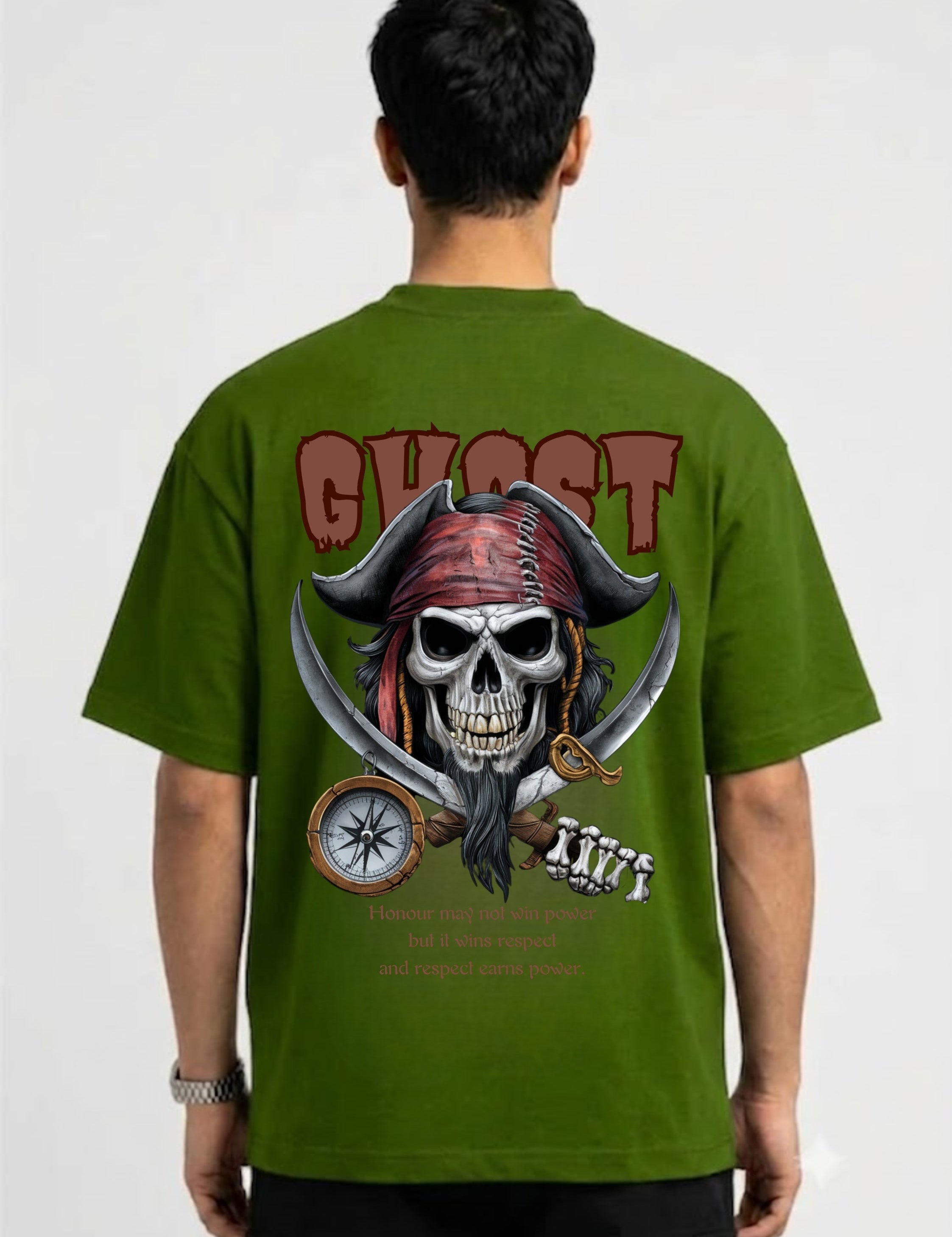 Pirate Skull Ghost Graphic Oversized Back Print T-Shirt