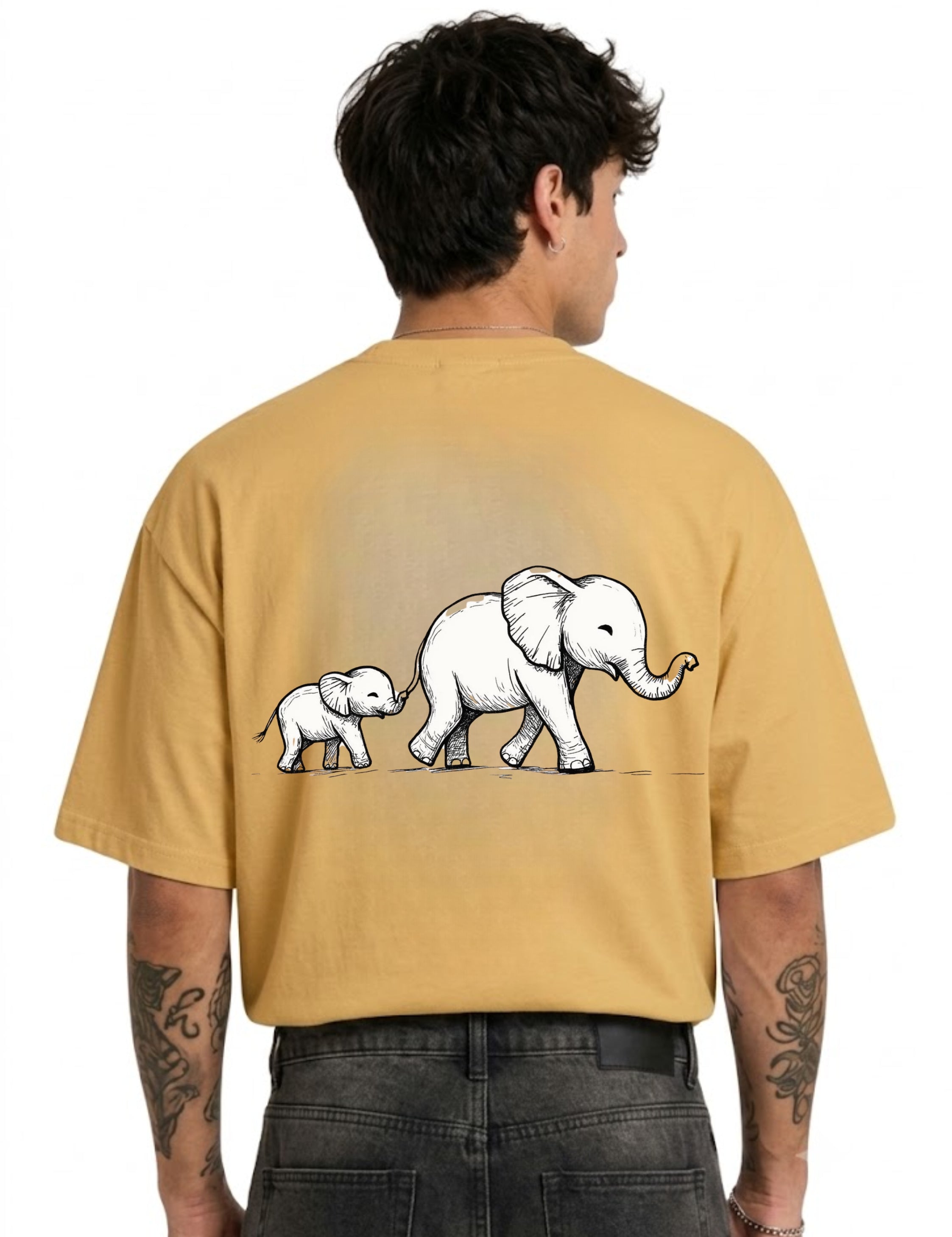 Elephant Family Graphic Back Print Oversized Unisex T-Shirt | 100% Cotton | 220 GSM | Premium Streetwear