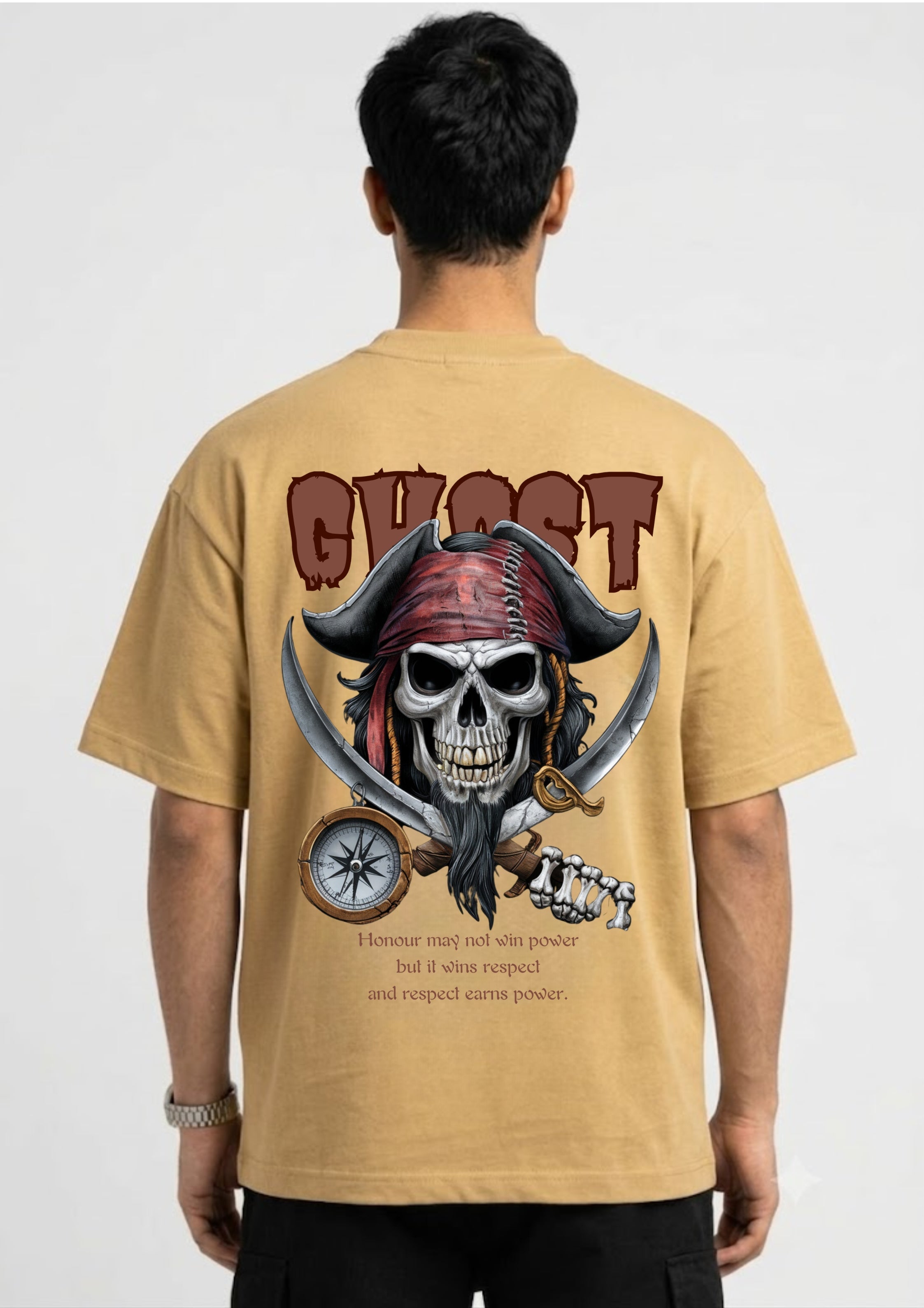 Pirate Skull Ghost Graphic Oversized Back Print T-Shirt