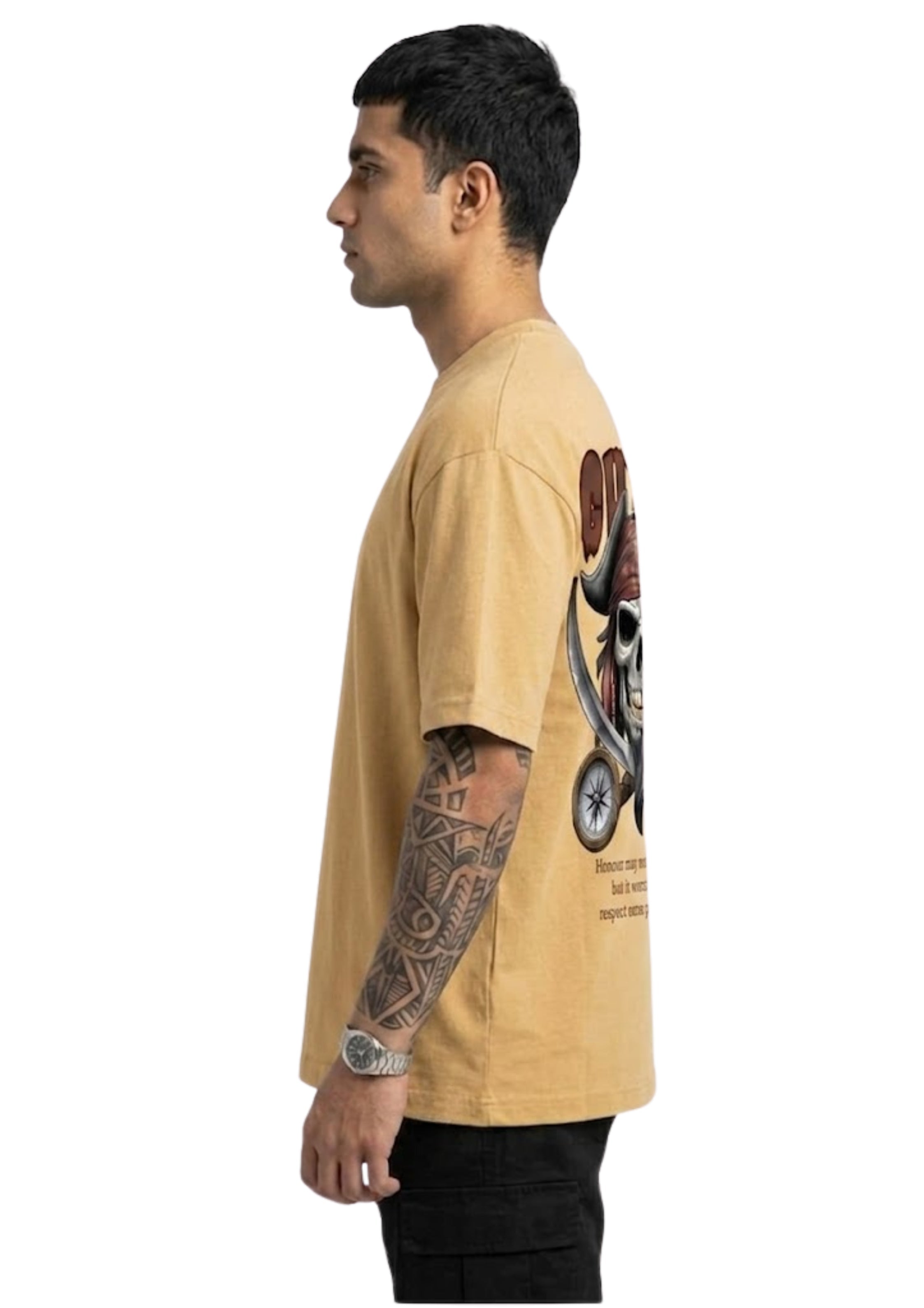 Pirate Skull Ghost Graphic Oversized Back Print T-Shirt