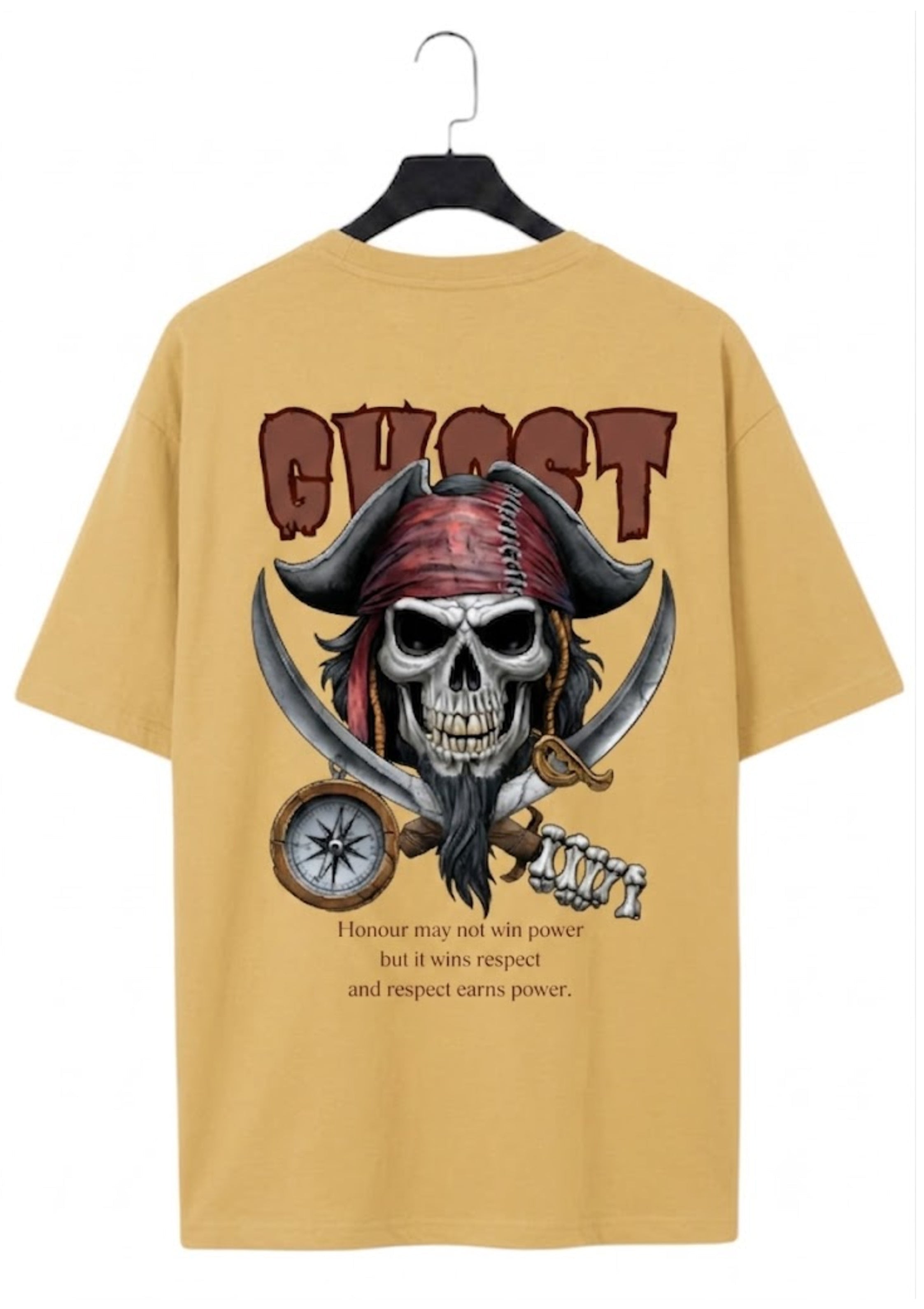 Pirate Skull Ghost Graphic Oversized Back Print T-Shirt