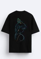 Lord Krishna Minimal Line Art Back Print Oversized Unisex T-Shirt | 100% Cotton | 220 GSM | Premium Streetwear
