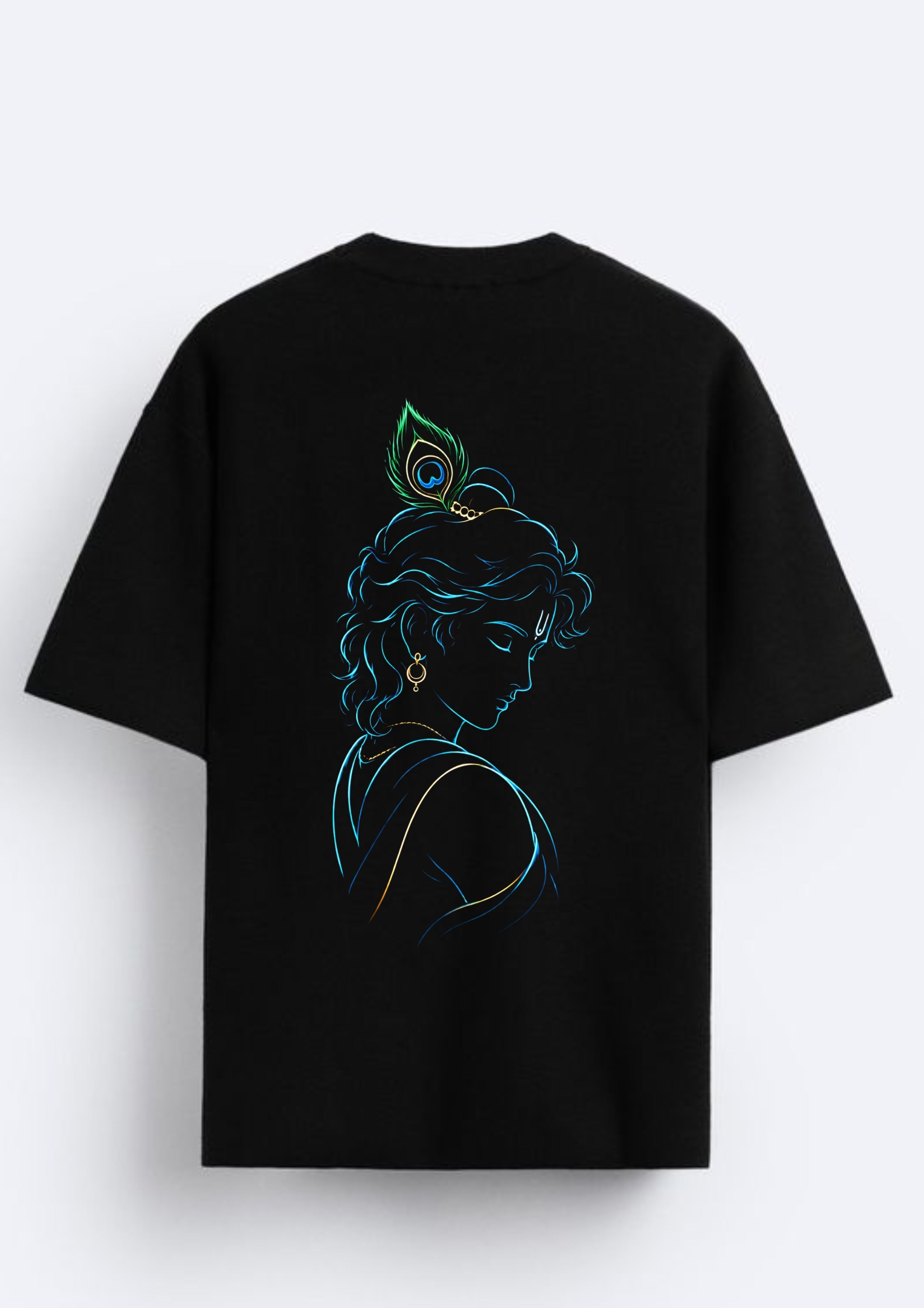 Lord Krishna Minimal Line Art Back Print Oversized Unisex T-Shirt | 100% Cotton | 220 GSM | Premium Streetwear