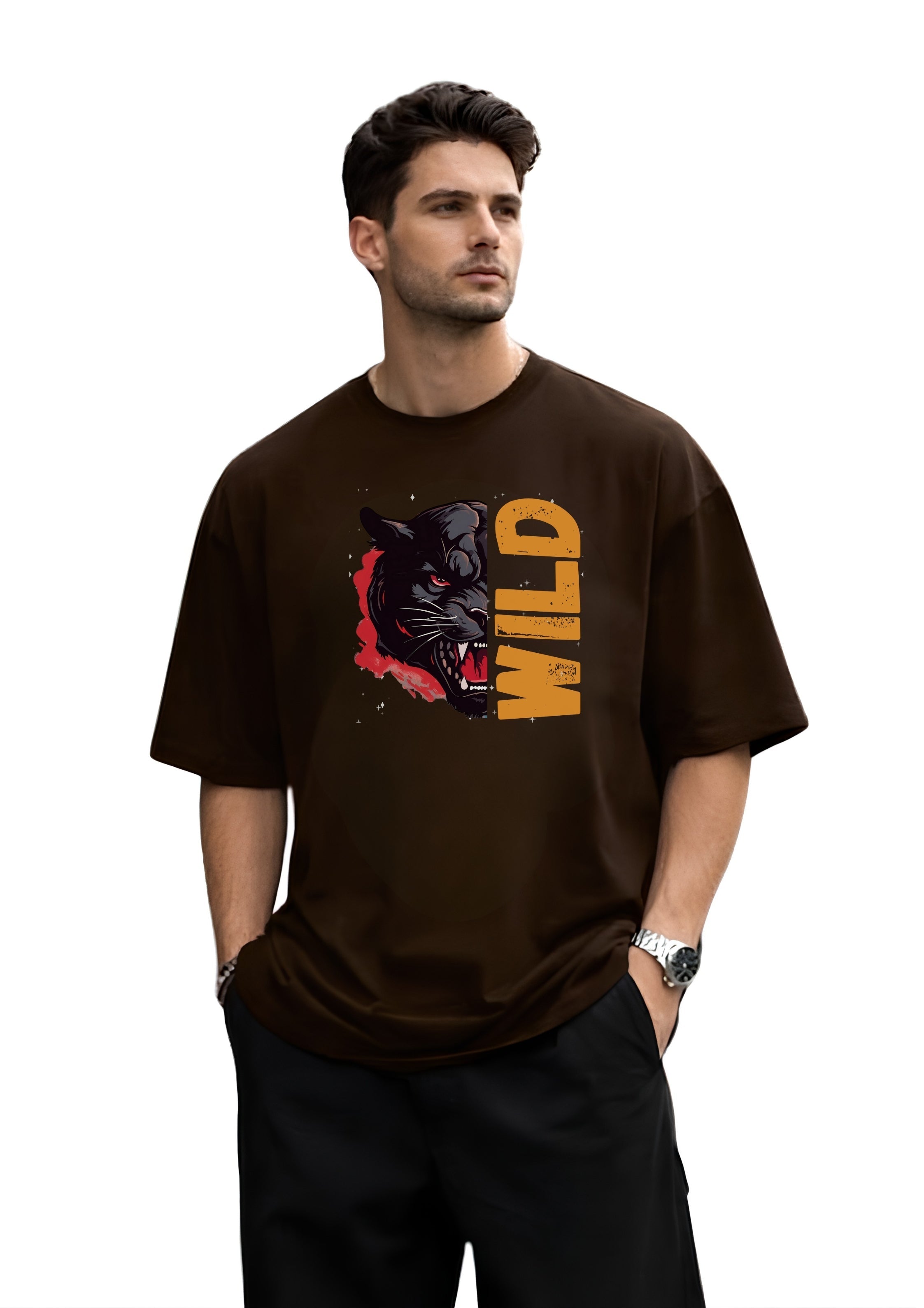 Roaring Black Panther Graphic Oversized Front Print T-Shirt