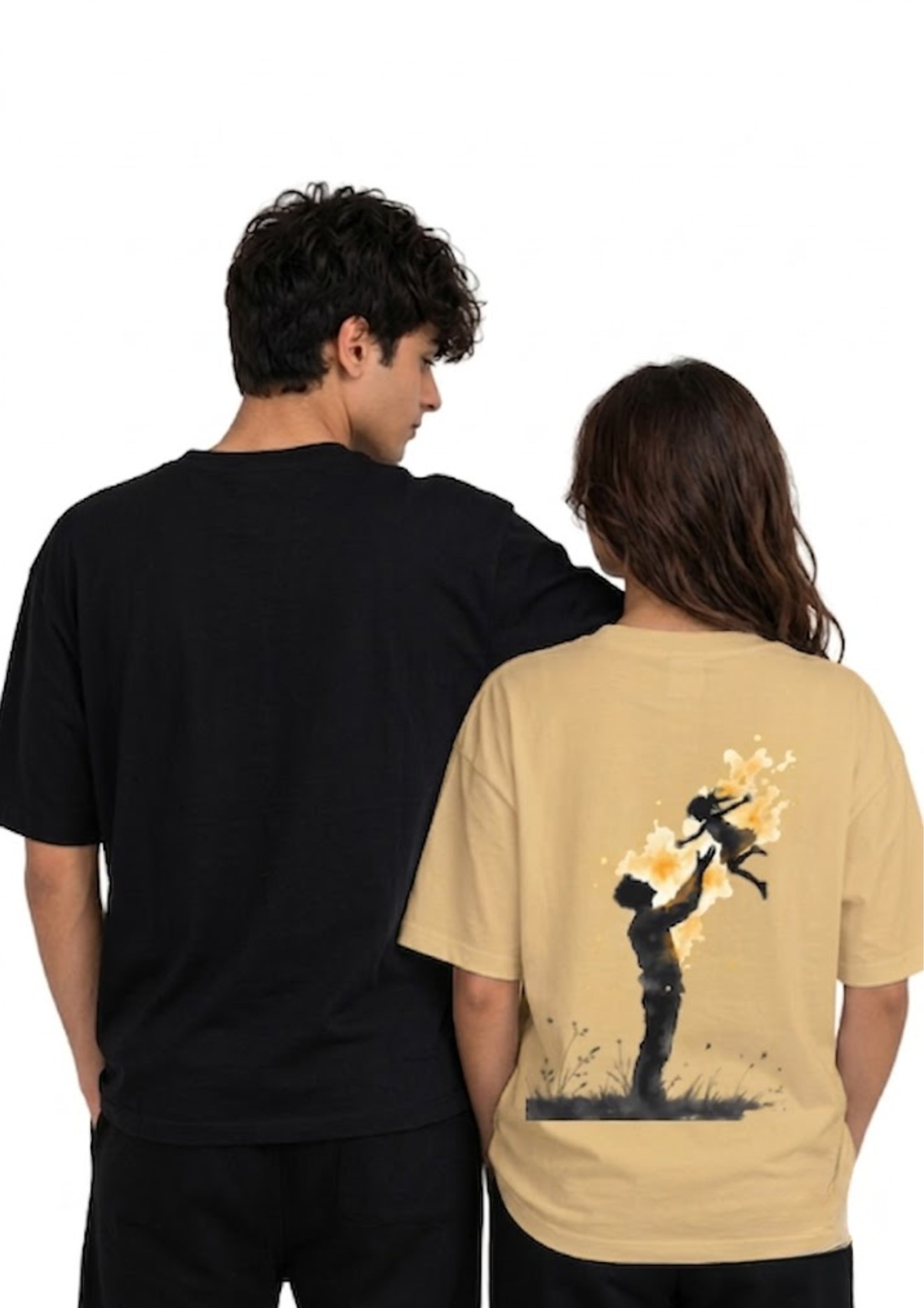 Parent & Child Silhouette Back Print Oversized Unisex T-Shirt | 100% Cotton | 220 GSM | Premium Streetwear