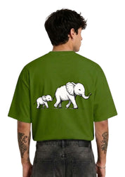 Elephant Family Graphic Back Print Oversized Unisex T-Shirt | 100% Cotton | 220 GSM | Premium Streetwear